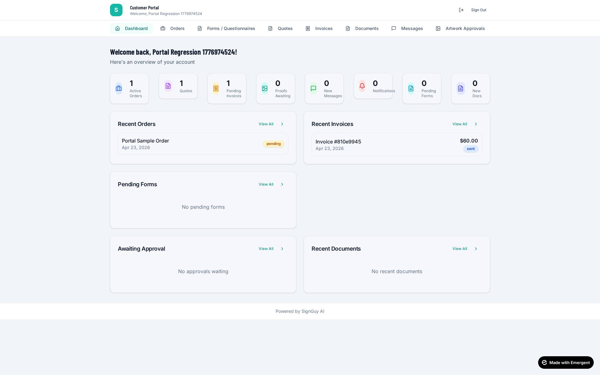 Customer Portal screenshot