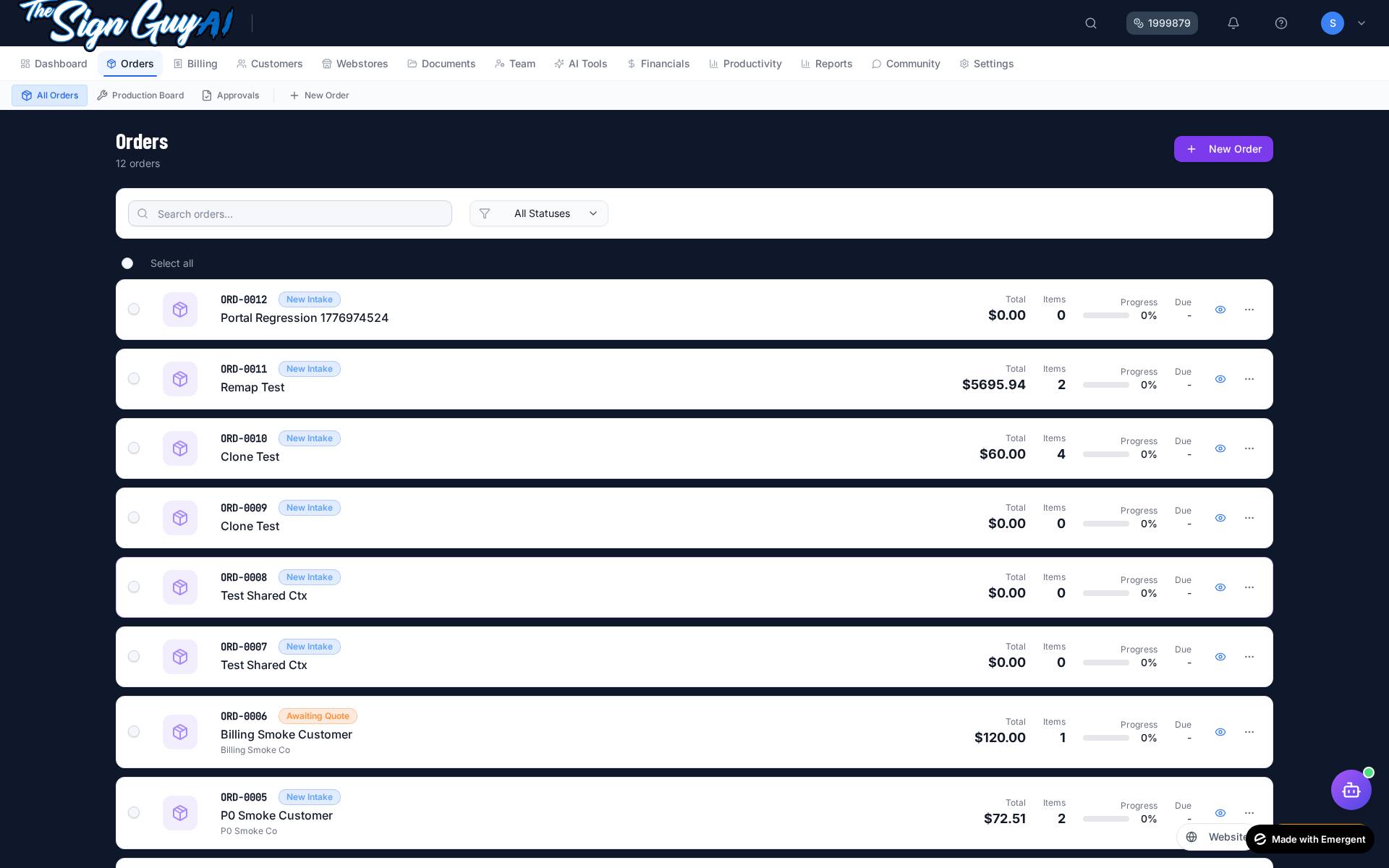 Order & Production Tracking screenshot