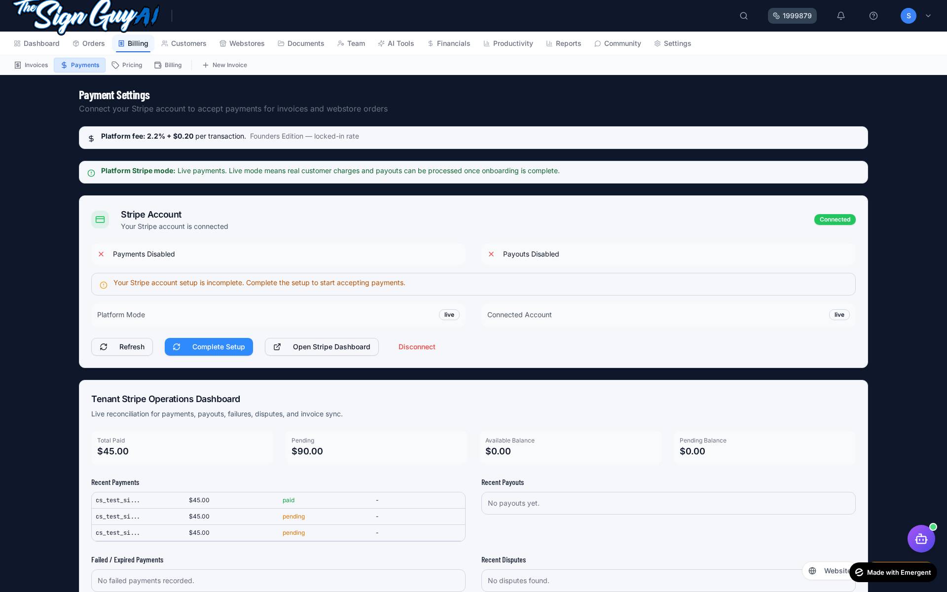 Platform Billing + Stripe Connect screenshot
