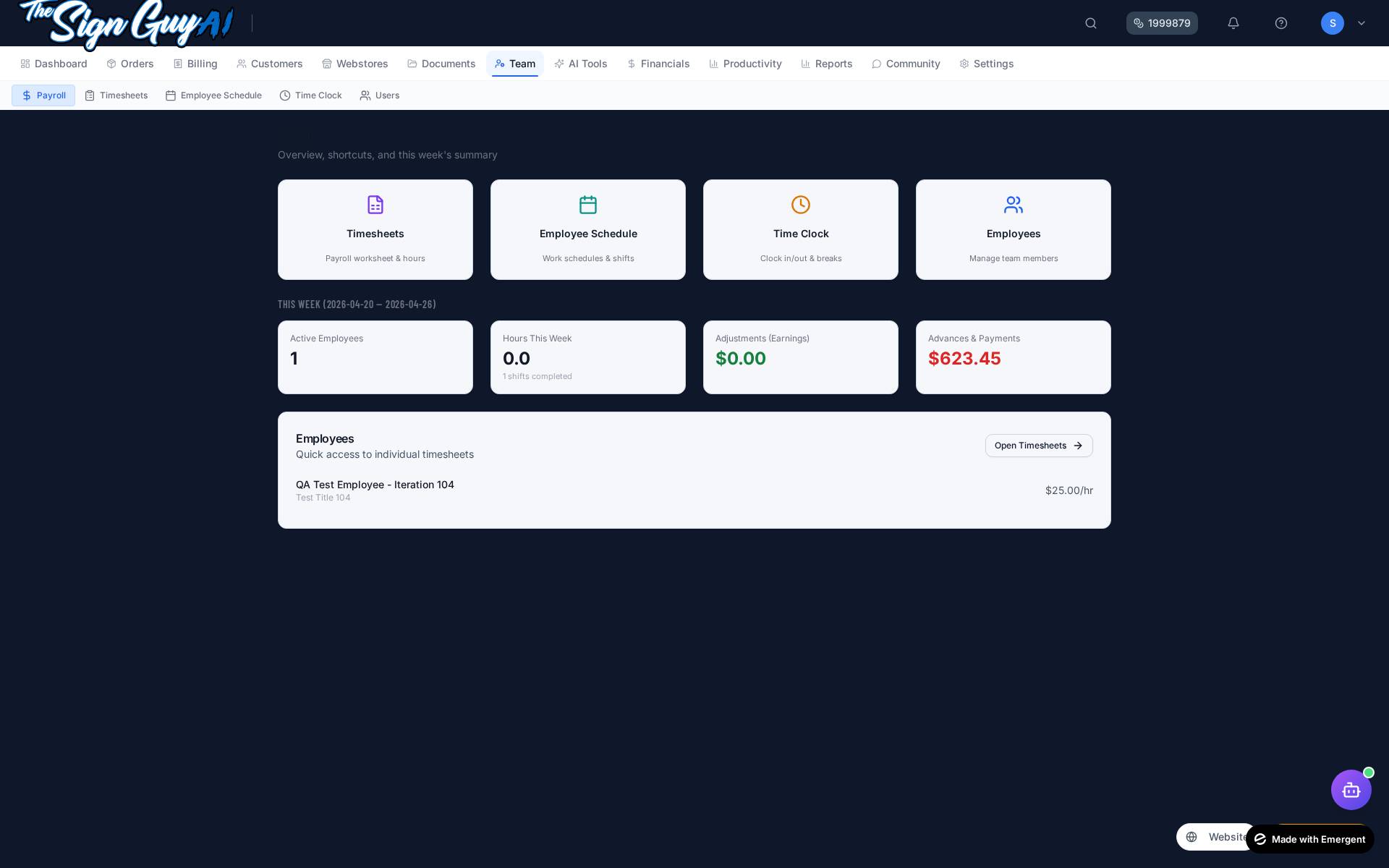 Payroll & Financials screenshot