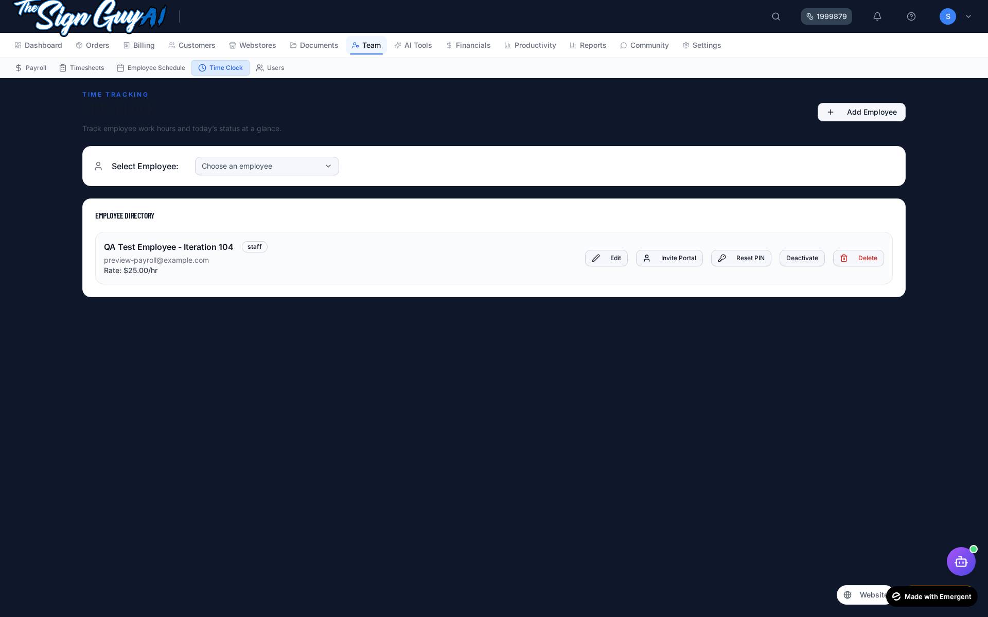 Time Clock Interface